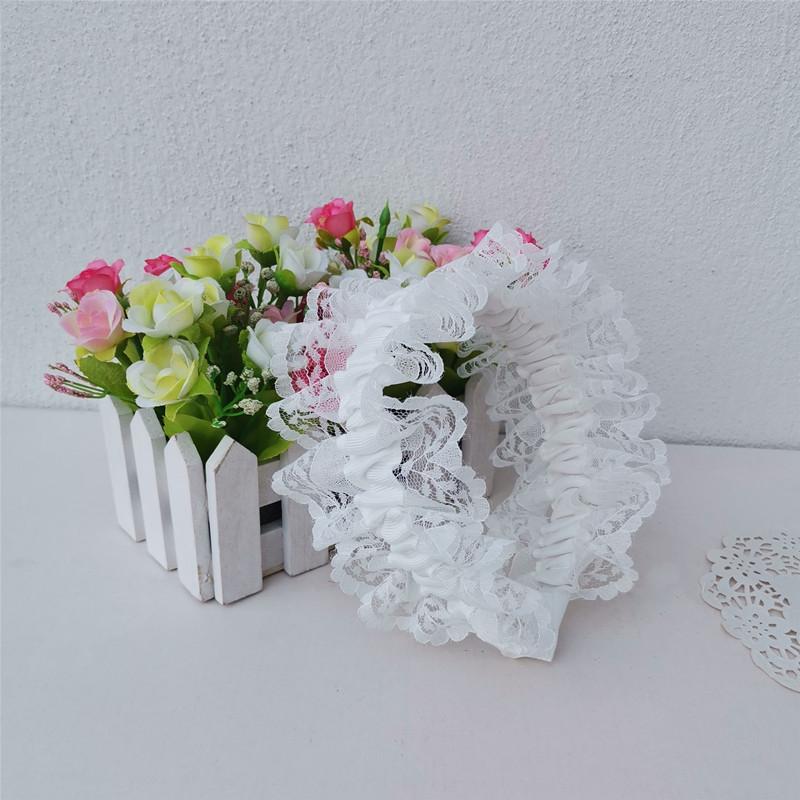 White Lace Pleated Girls Headband Wide Ruffle Sweet Fairy Lolita Princess Hair Accessories Headdress
