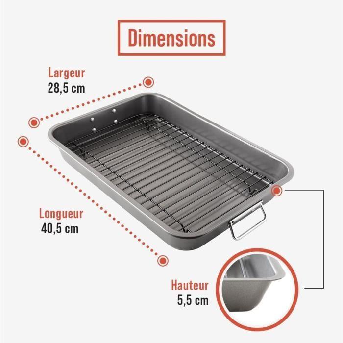 Chef pomodoro - grand plat à rôtir antiadhésif avec grille de cuisson - plat four rectangulaire 41 x 29 cm ultra résistant