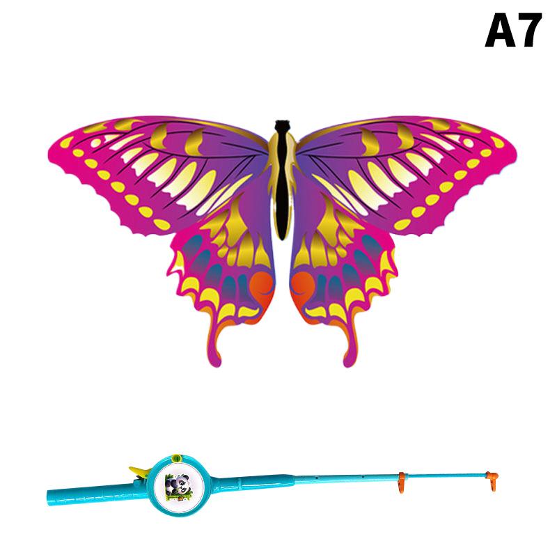 Children Kite Toy Cartoon Eagle Foldable Mini Plastic Toys Kite Hand Brake Fishing Rod Butterflies Movable Wings Outdoor Toy