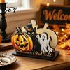 Cute Desktop Storage Box Halloween Wooden Napkin Holder, Pastel Pumpkin Ghost Black Cat Tabletop Tissue Dispenser, Waterproof Party Table Decor