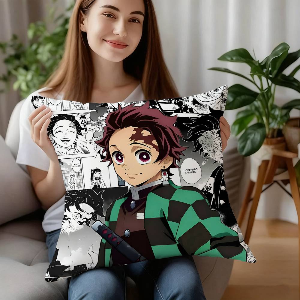 D-Demon S-Slayer Pillow Case Plush Fabric Soft Pillowcase Double Sided Print Cushion Cover Household Gifts