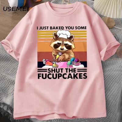 Funny T Shirt Men Cute Raccoon Bake I Just Baked You T-shirt Cotton Summer Short Sleeves Oversize T Shirt Casual Streetwear Tops