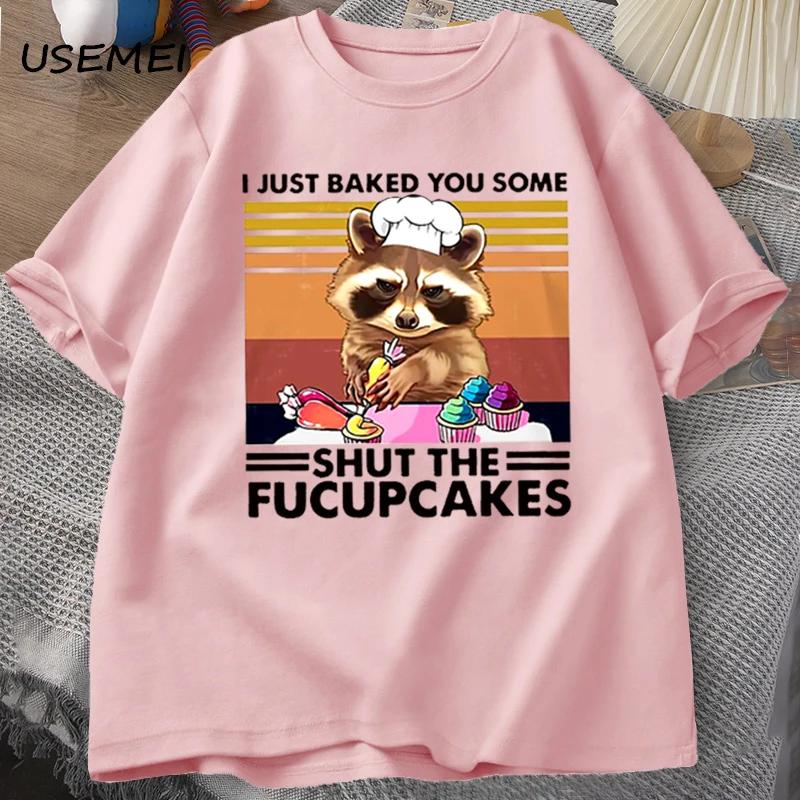 Zabawna koszulka męska Uroczy szop pracz Pieczę Właśnie upiekłem dla Ciebie Koszulka Bawełniana Letnia Krótki Rękaw Oversize Koszulka Casualowa Streetwear Top