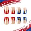 Square False Nail French Tip Press on Nail Full Cover Fake Nail Independence Day Glues on Nail Patriotic False Nail