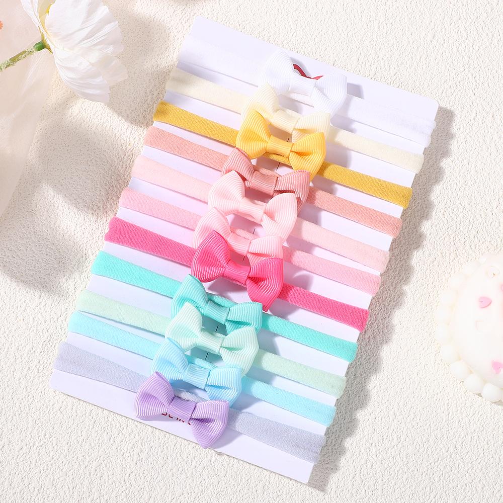 11Pcs/lot Solid Color Bowknot Headband Exquisite Mini Nylon Head Band Set Baby High Elasticity Without Damaging Hair