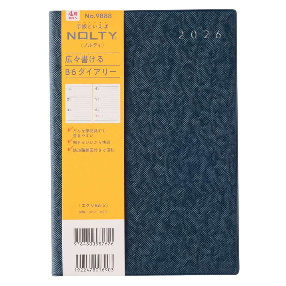 NOLTY April Ecrit 9888 Planner, 2026, Start, B6, Weekly, 2, Navy,