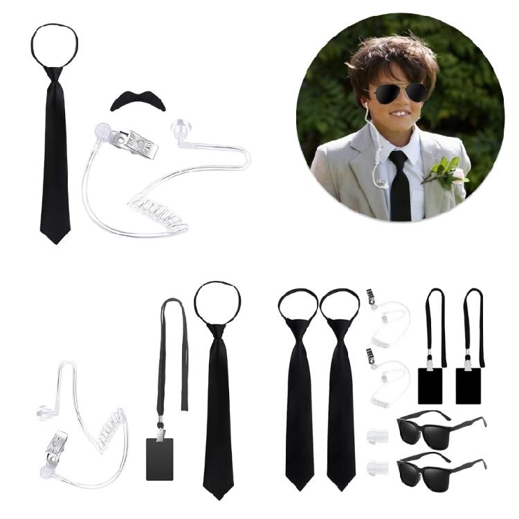 Halloween Secret Agent Costume With Earpiece Neck Tie And Black Glasses For Adult Children Role Play Halloween Dress Up