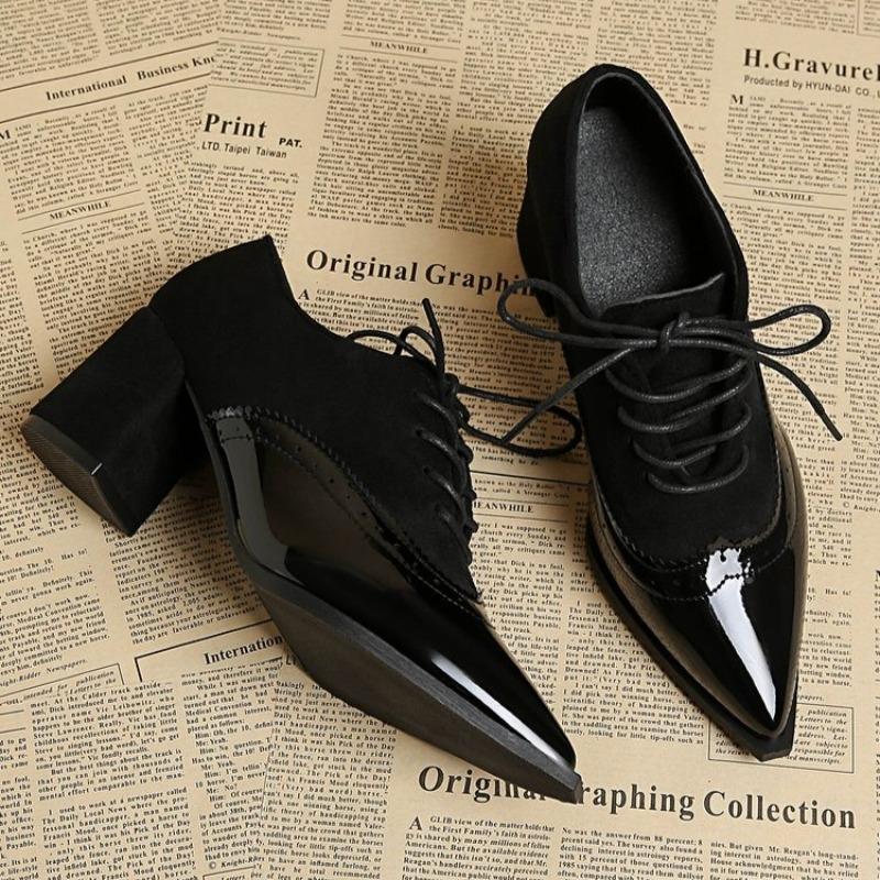 Neue Vintage Riemen Blockabsatz Leder Schuhe Spitze Tiefer Ausschnitt Mode Rutschfeste Hohe Absätze