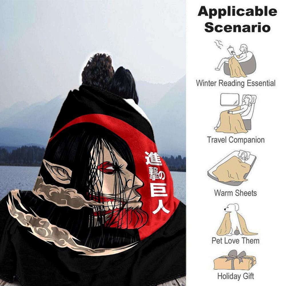 1pc Attack Titan Soft Flannel All Season Throw for Home, Office, Outdoor UseDurable Comfort Soft Warm Throw for Home