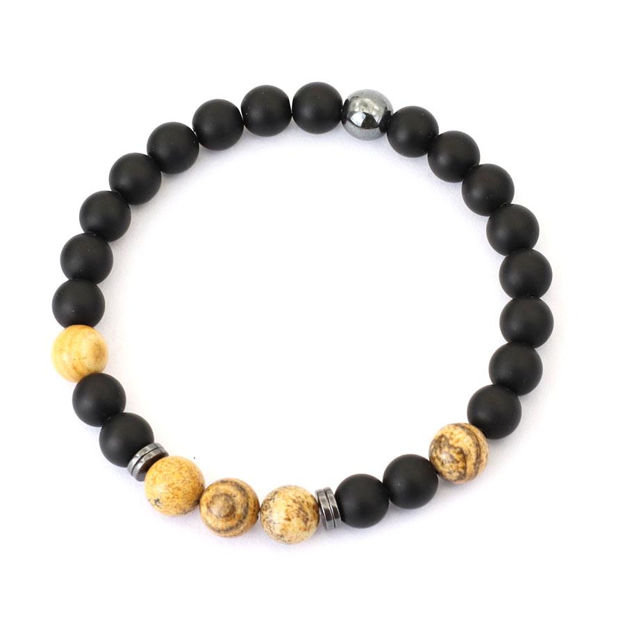 Noter Handmade Mens Bracelet 8mm Onyx Tiger Eyes Stone Beaded Braclet Hematite Healing Braslet Cadeau Homme Leisure Accessories