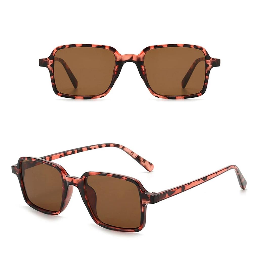 Letnie okulary przeciwsłoneczne w kształcie prostokąta retro UV400 Vintage Fashion Classic Leopard Yellow Lens Travel Outdoor Sun Shade Glasses