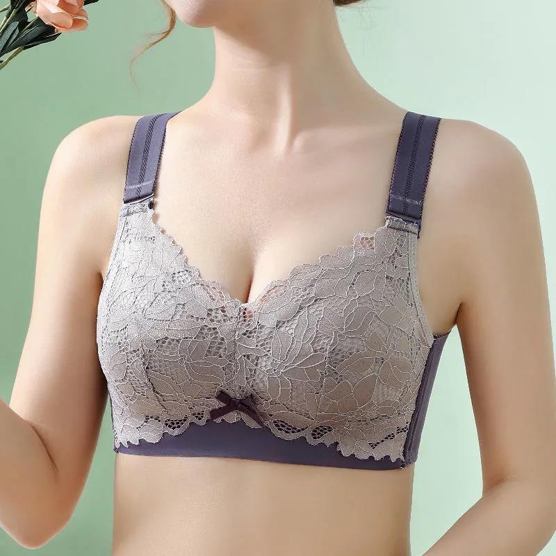 Women's Lace Full-Cup Wirefree Bra – Supportive, Breathable, Anti-Sag, Plus Size, Beautiful Back Design