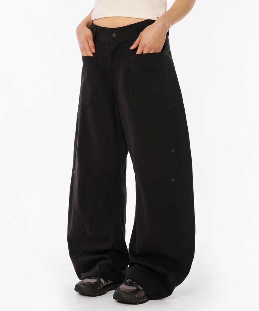 BOUNDARY Antique Bio-Washed Curved Cut Pants [Black]