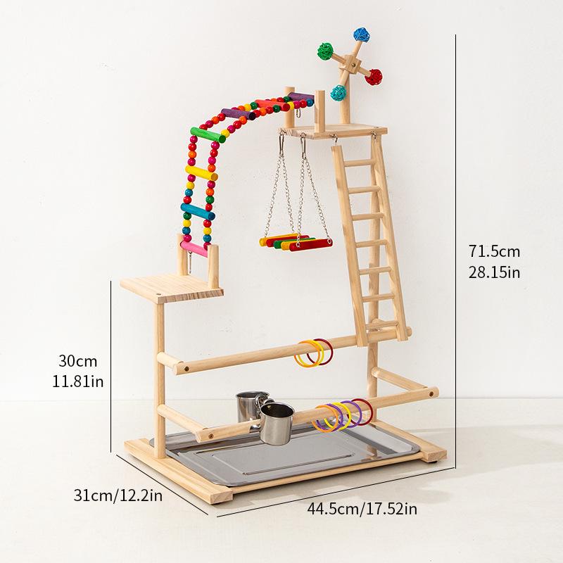 Solid Wood Parrot Play Stand: Handcrafted Bird Playground and Training Platform for Floor Use