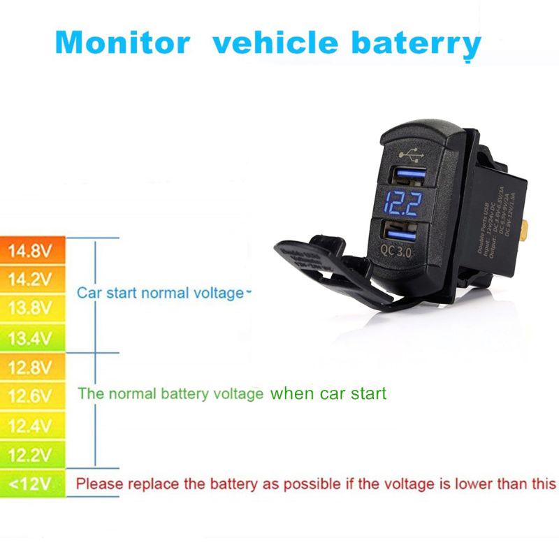 Quick Charge 3.0 Dual USB Rocker Switch QC 3.0 Fast Charger LED Voltmeter for Boats Car Truck Motorcycle Smartphone Tablet