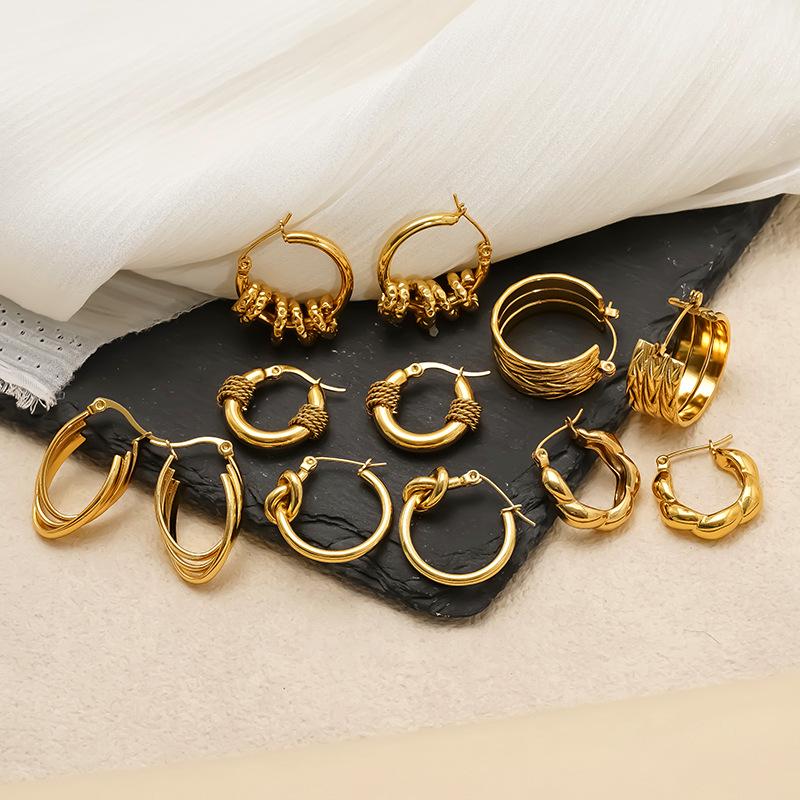 European & American Minimalist Titanium Steel Gold Wrap-Around Earrings - Women's Ins Style, Light Luxury Versatile Design