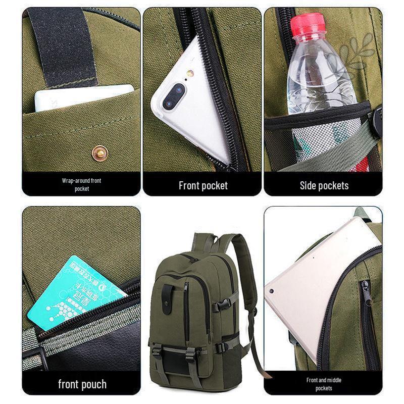 Men's Durable Canvas Tool Backpack - Large Capacity, Wear-Resistant, Multi-Use for Work or Travel.