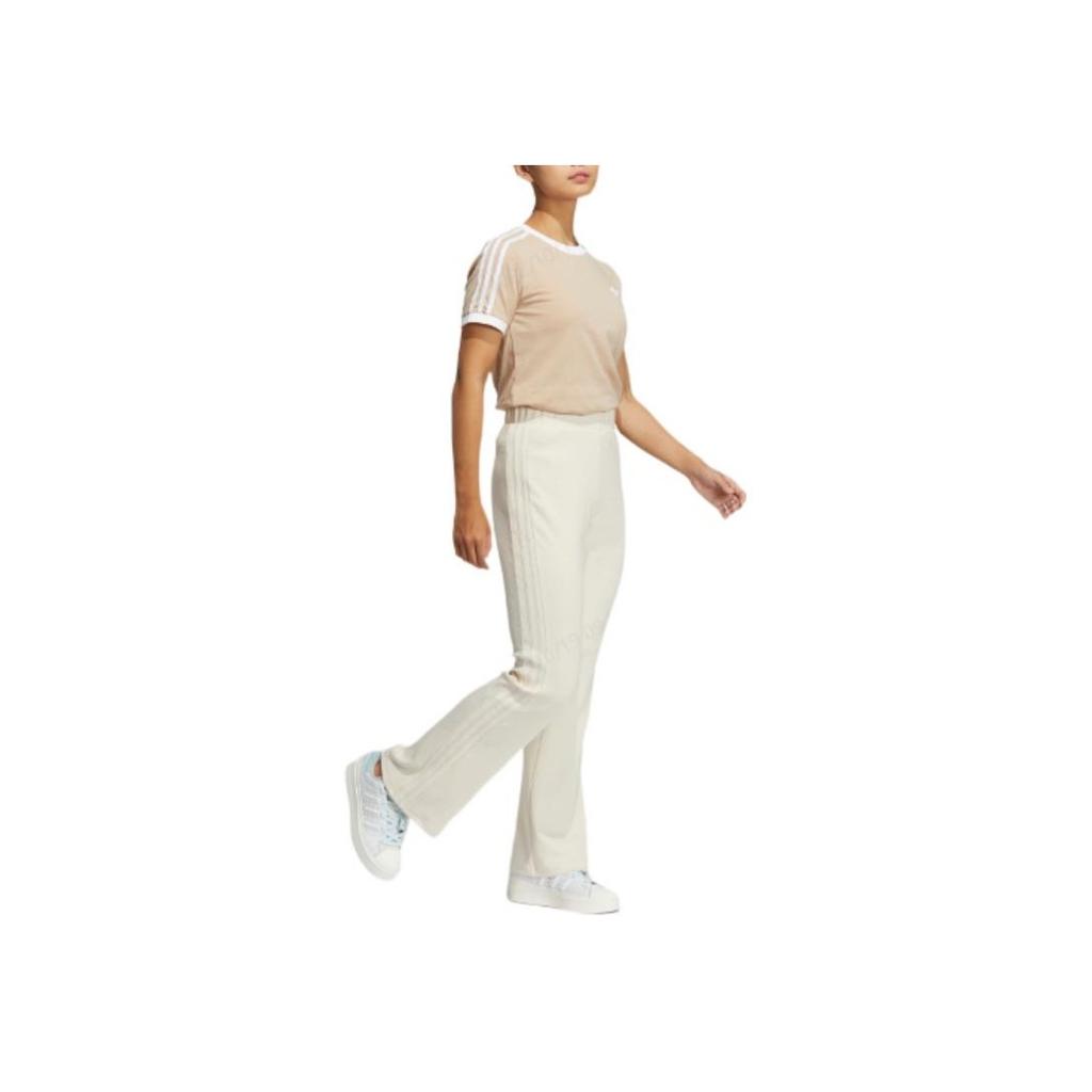 Adidas Originals Clover Embroidered Logo Flared Track Pants Women Bottoms Beige HY1360