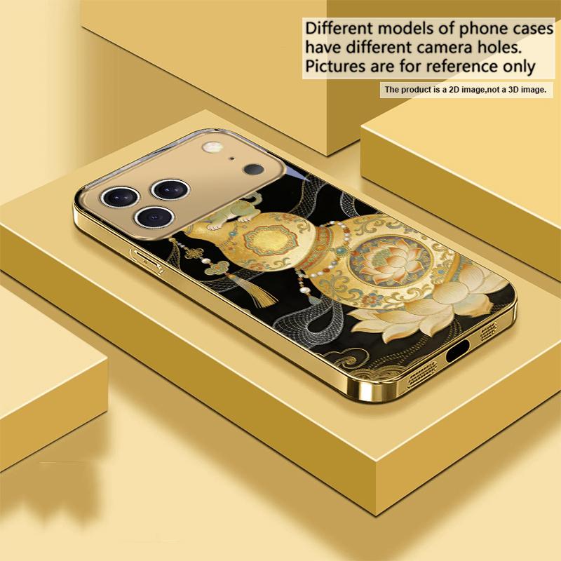 

Golden Lion Calabash For IPhone 17Pro Max 16 17 Pro oMax 15 Pro 14 13 Plus 12Mini 11ProMax XR 16E Air Golden glass phone case iPhone XS