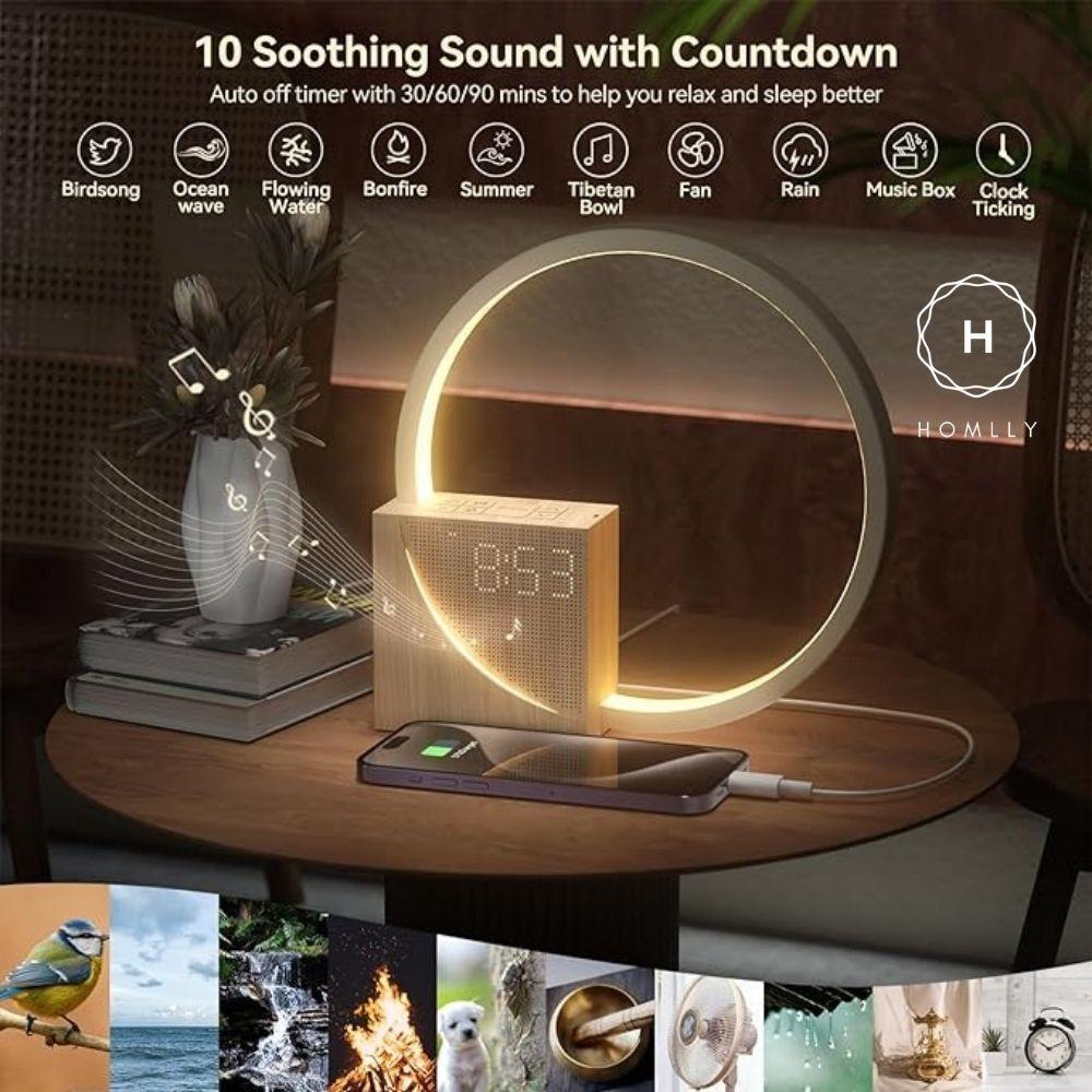 Homlly Sunrise Digital Alarm Clock with Relaxation Music, Warm Night Light & USB Charger