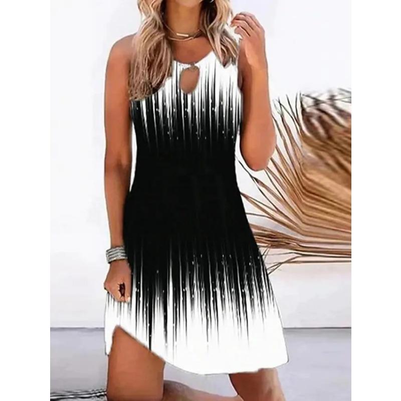 QICED Fashion Summer Spring Sleeveless O-Neck Casual Dresses
