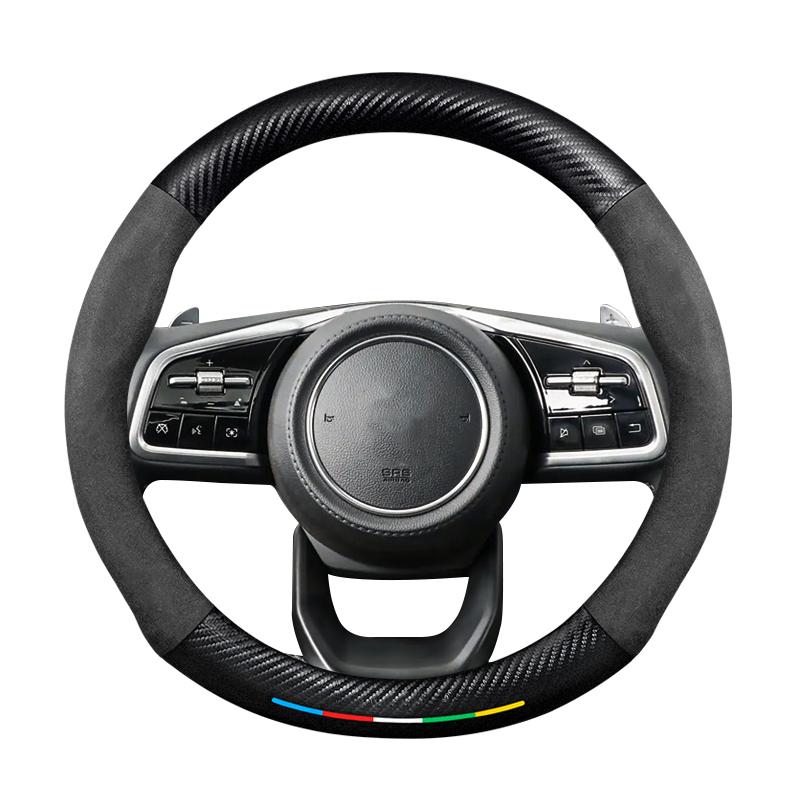 Suede Carbon Fiber Car Steering Wheel Cover Anti-Slip Accessories For Great Wall TANK 300 400 500 700 Tank300 Hi4-T Tank500 Hi4Z