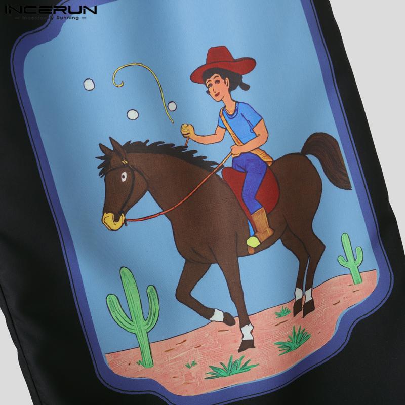 INCERUN Men Casual Loose Zip-up Waist Print Wide Legs Long Trousers Pants