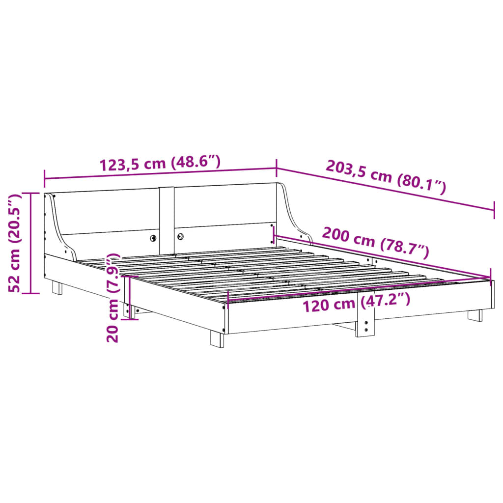 Solid Wood Bed Frame without Mattress White 120 x 200 cm Pine Wood