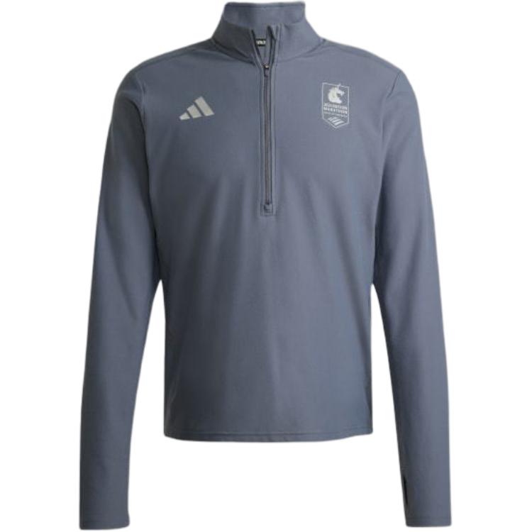 Adidas Logo Stand Collar Half Zip Long Sleeve T-Shirt Men Tops Blue Gray JN5518