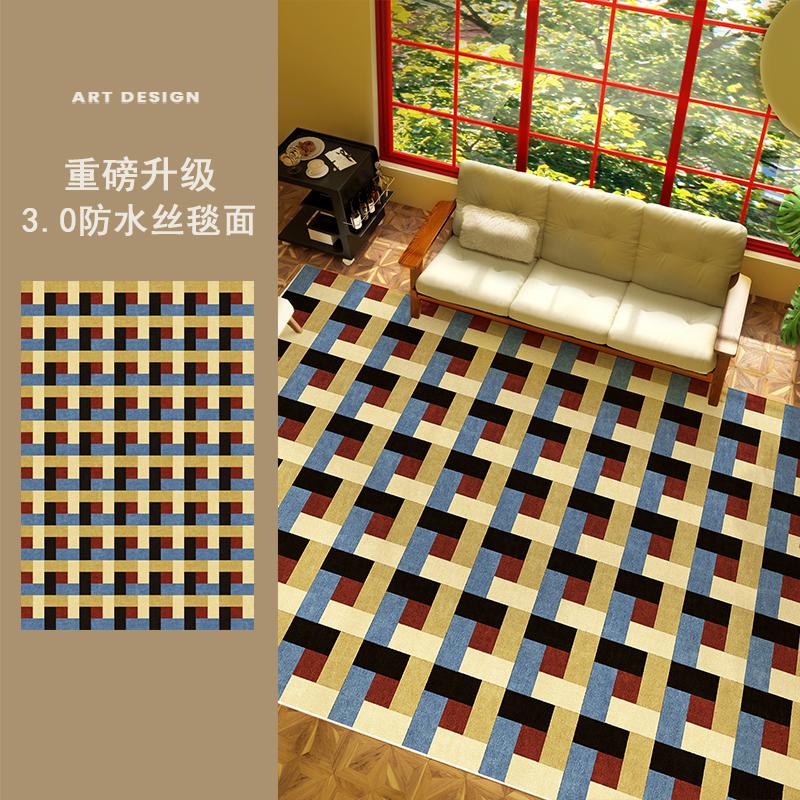 Medieval Style Carpets for Living Room Blue Checkerboard Bedroom Decor Rug Retro Lounge Thick Carpet Home Washable Floor Mat