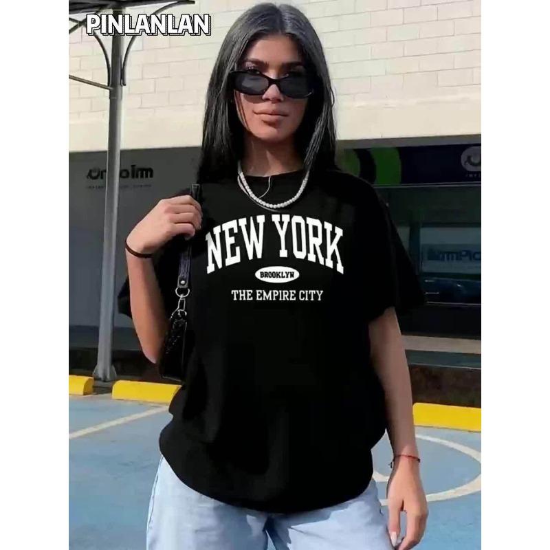 European Size [Stylish Printed T-Shirt] Breathable, Lightweight Ladies' NEW YORK BROOKLYN THE EMPIRE CITY Printed T-Shirt