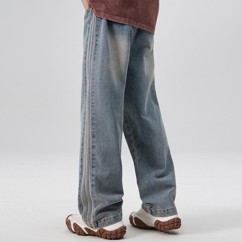 American Jeans Men's Hong Kong Style Retro Old Loose Straight Pants Spring and Autumn High Street Drooping Trousers