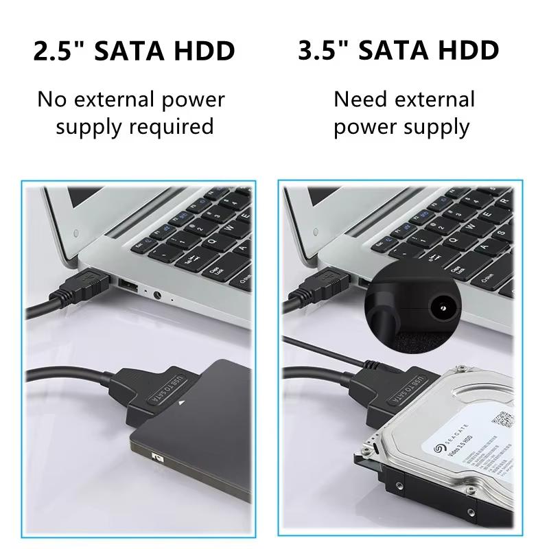 SATA To USB3.0 Adapter Cable for 3.5/2.5 Inch SSD HDD SATA III Hard Drive Disk Converter Support UASP with 12V Power Adapter