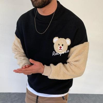 Sudadera de hombre primavera y otoño animación de dibujos animados casual forro polar costuras cuello redondo sudadera
