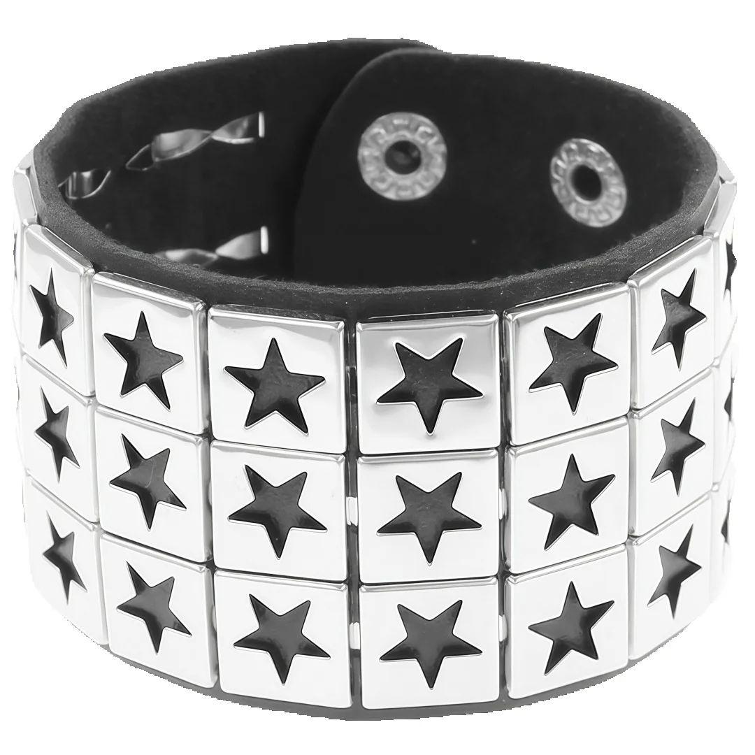 

DIEZI 3 Rows Harajuku Gothic Goth Wrap Bracelet For Women Men Punk Vintage Black PU Leather Star Charm Bracelet Bangles Jewelry чёрный