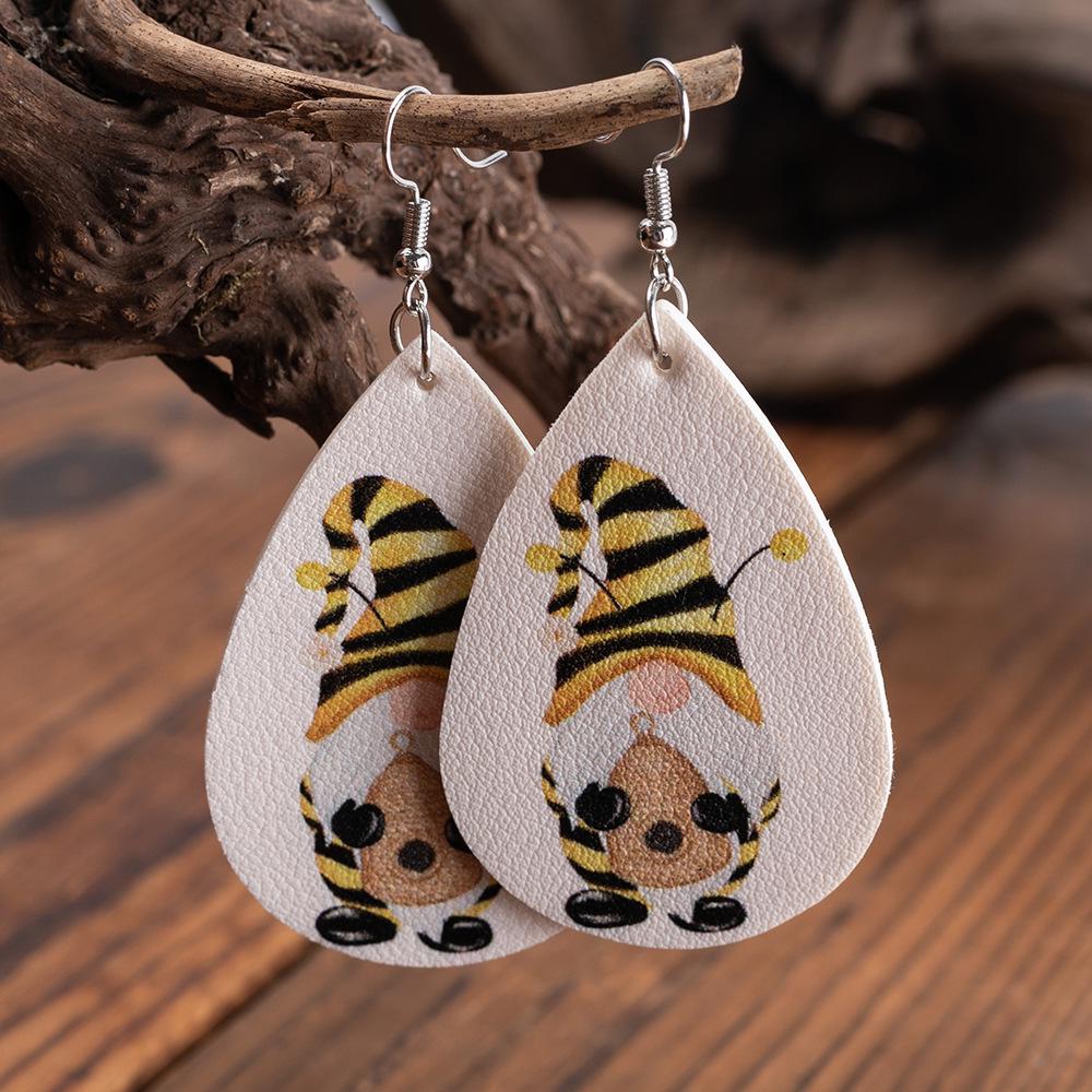 

European & American Cartoon Dwarf Bee PU Leather Earrings - Fashionable Christmas Gift
