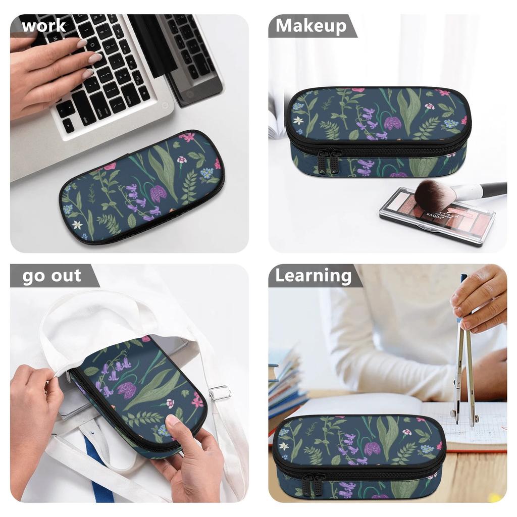 Pencil Bag Lightweight High Capacity 300D Polyester Secure Zipper with Mesh Pocket Removable Divider and Pen Slots for Students