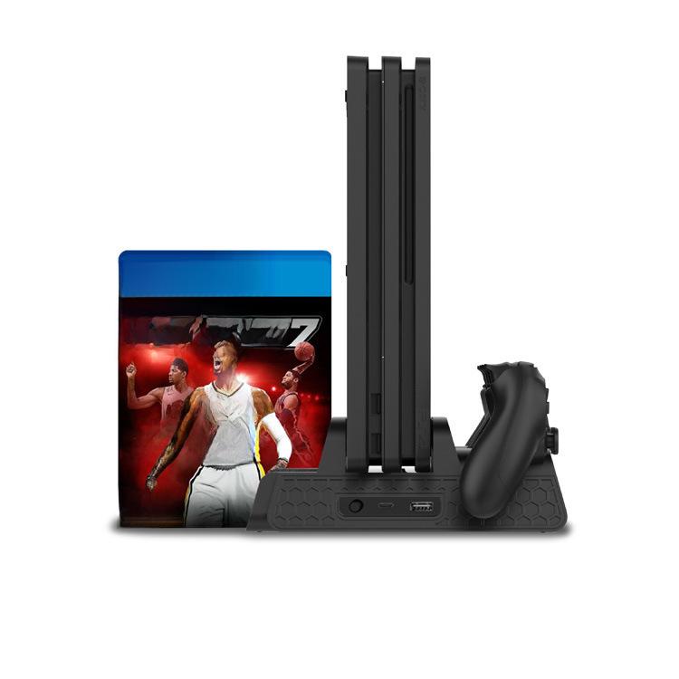 Chladicí stanice pro PS4/Slim/Pro: Multifunkční základna chladiče s ventilátorem, držákem disku a duální nabíječkou.