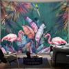 2D Watercolor Flamingo Tapestry Tropical Jungle Scene Wall Hanging