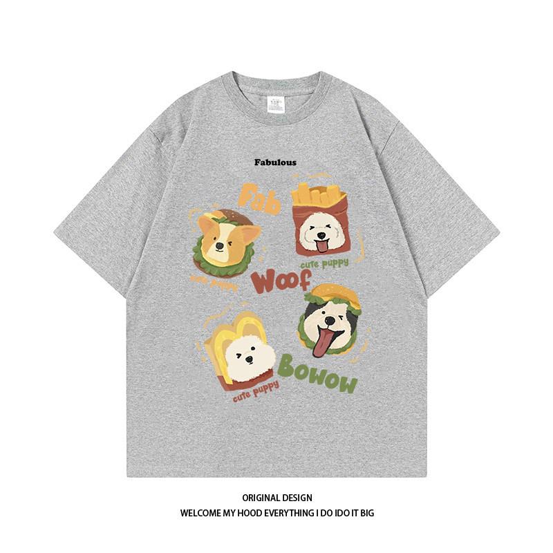 Pure Cotton Americanstyle Fun Burger Puppy Print Shortsleeved 2026 New Loosefitting Versatile Top Tshirt Tshirts