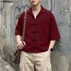 INCERUN Summer Men Lapel Neck Short Sleeve Vintage Knot Casual Shirts Tops