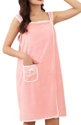 Azrte Bathrobe, Wearable Bath Towel, Wrap Towel, Pool, Gym, Button Closure, 2, Pink