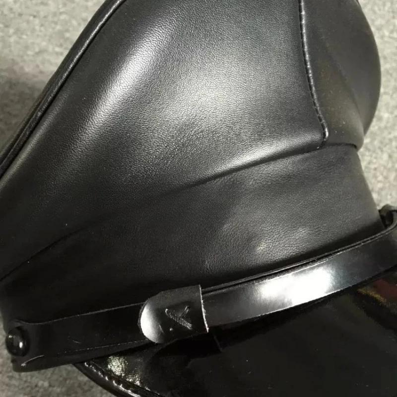 Women Men Leather Military Hat Germany Officer Visor Cap Army Hat Cortical Police Cap Cosplay Halloween Party Hat 57-61cm