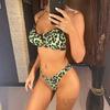 Leopard w kształcie litery V Halter wzburzyć bikini z falbankami damski strój kąpielowy kobiety stroje kąpielowe dwuczęściowy zestaw Bikini kąpiel strój kąpielowy pływać