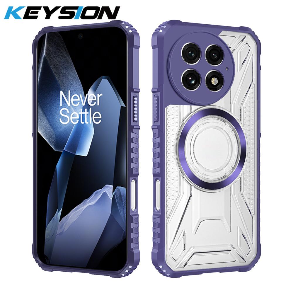 

KEYSION Transparent Magnetic Case for OnePlus 13 5G Soft Silicone+PC Heavy Duty Shockproof Phone Back Cover for One Plus 1+13 for OnePlus 13 фиолетовый
