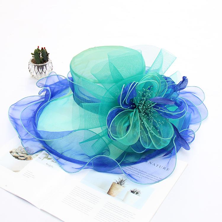 New face covering sunscreen beach hat women's summer organza feather flower fashion hat foldable sun hat