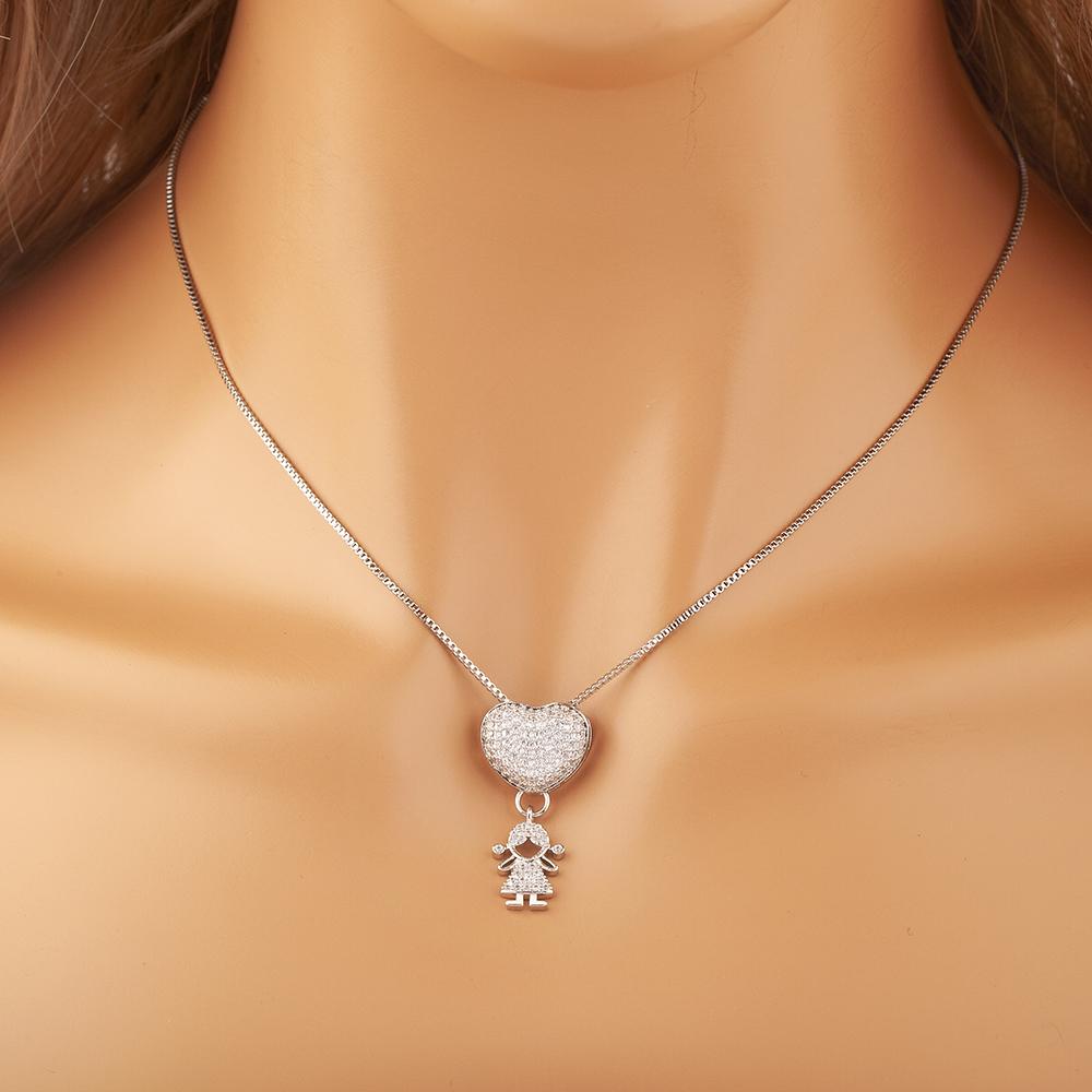 AIBEF Trendy Boy/Girl Pendant Necklaces Women Charm Cute Chain Choker Heart Family Jewelry Son/Daughter Birthday Gifts