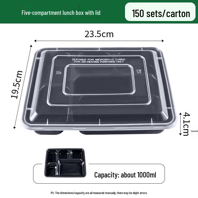 Disposable 5-Compartment Takeout Containers