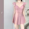 "2024 Women's One-Piece Slimming Swimsuit with Steel Support – Conservative Belly-Covering Design for Students"