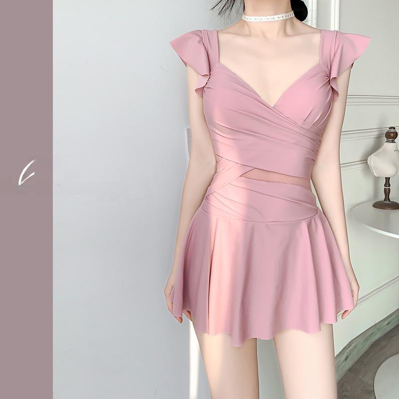 "2024 Women's One-Piece Slimming Swimsuit with Steel Support – Conservative Belly-Covering Design for Students"